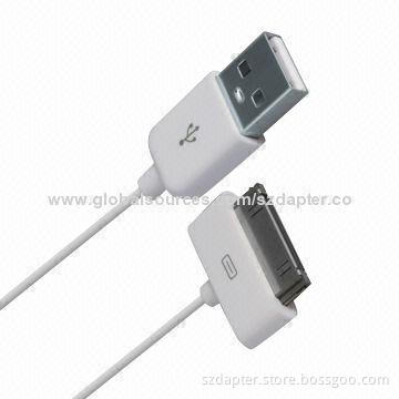 USB Cable for iPhone 4, 4S, iPad with CE, RoHS Marks, 100% Open and Short Test